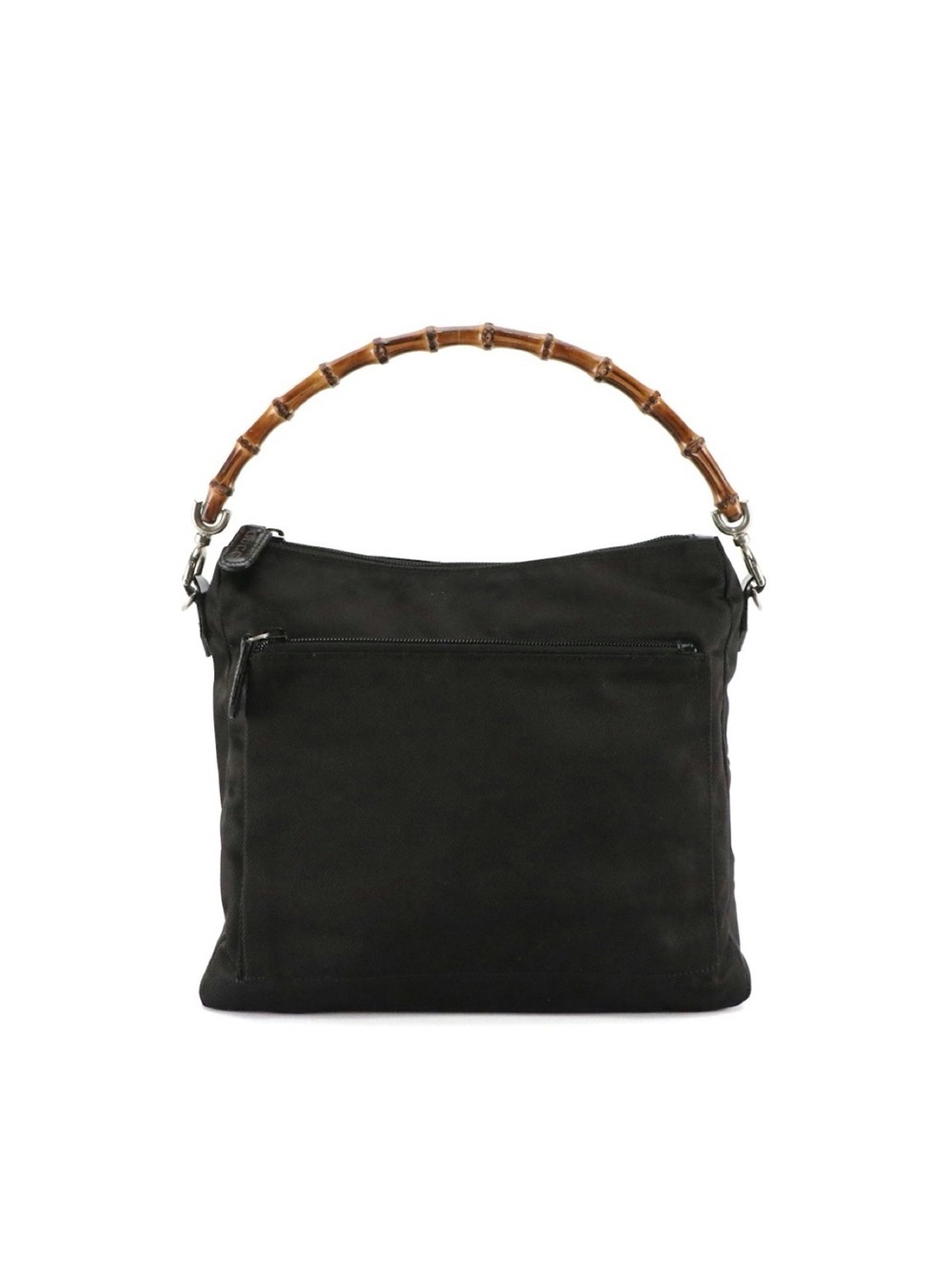 Vintage Gucci Black Nylon Canvas Bamboo Handle Shoulder Bag GG Jacquard Hobo - Picture 2 of 9
